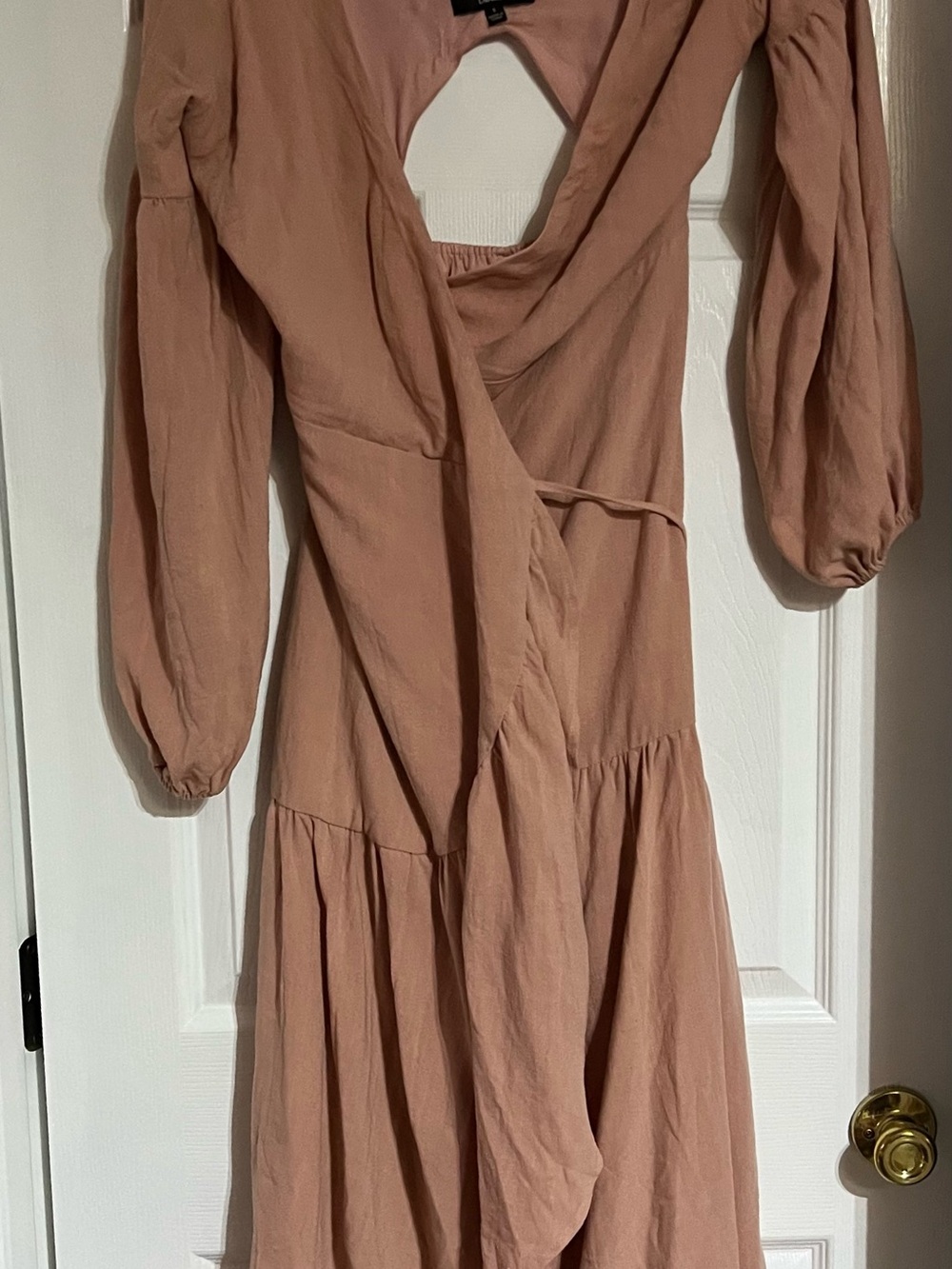 Lulu’s Perfectly Pleasant Blush Cutout Long Sleeve Midi Wrap Dress - Picture 5 of 7